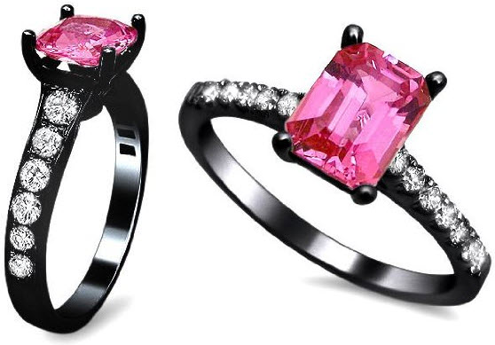 black and pink wedding rings