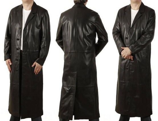 mens long black leather coat